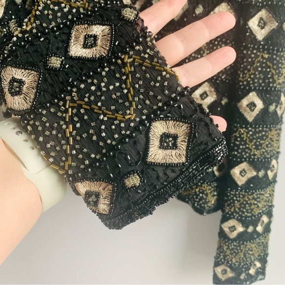 Papell Boutique Vintage Beaded Evening Jacket Black Silver Gold Embroidery Small - Picture 5 of 9